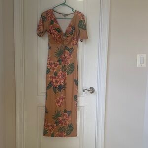 ASOS Tan Floral Midi Dress
